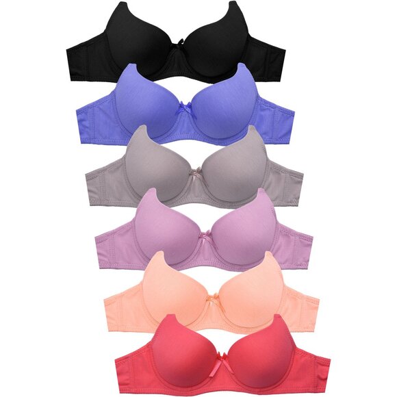 PACK OF 6 Women's Mamia Full Coverage Underwire Solid T Shirt Bras (BR4208P6) - Picture 1 of 6